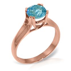 ALARRI 14K Solid Rose Gold Solitaire Ring w/ Natural Blue Topaz