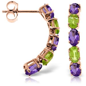 ALARRI 14K Solid Rose Gold Earrings w/ Natural Amethysts & Peridots