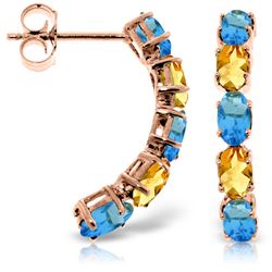 ALARRI 14K Solid Rose Gold Earrings w/ Natural Blue Topaz & Citrines