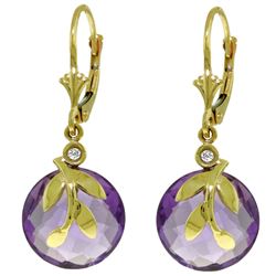 ALARRI 10.63 Carat 14K Solid Gold Leverback Earrings Amethyst Diamond