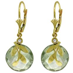 ALARRI 10.63 CTW 14K Solid Gold Leverback Earrings Green Amethyst Diam