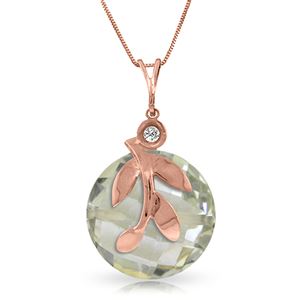 ALARRI 14K Solid Rose Gold Necklace w/ Natural Green Amethyst & Diamond
