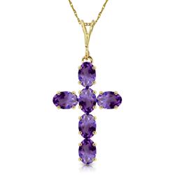 ALARRI 1.5 CTW 14K Solid Gold Cross Necklace Natural Purple Amethyst