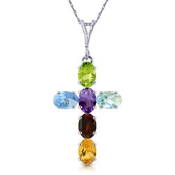 ALARRI 1.5 Carat 14K Solid White Gold Cross Necklace Natural Multicolor Gems