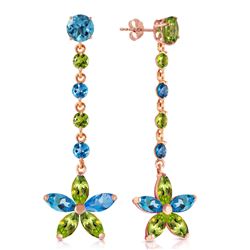ALARRI 14K Solid Rose Gold Chandelier Earrings w/ Natural Blue Topaz & Peridots