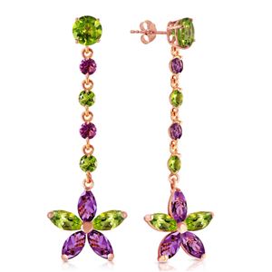 ALARRI 14K Solid Rose Gold Chandelier Earrings w/ Peridot & Amethyst