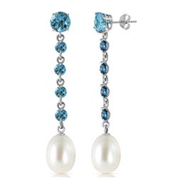 ALARRI 10 Carat 14K Solid White Gold Chandelier Earrings Blue Topaz Pearl