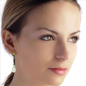 ALARRI 14K Solid Rose Gold Chandelier Earrings w/ Peridots & Pearls