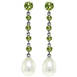 ALARRI 10 Carat 14K Solid White Gold Chandelier Earrings Peridot Pearl