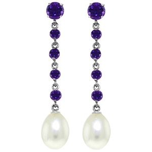 ALARRI 10 Carat 14K Solid White Gold Ravished Spirit Amethyst Pearl Earrings