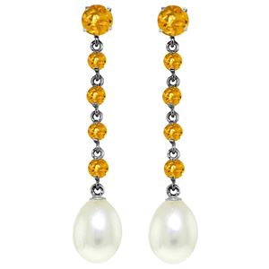 ALARRI 10 CTW 14K Solid White Gold Chandelier Earrings Citrine Pearl