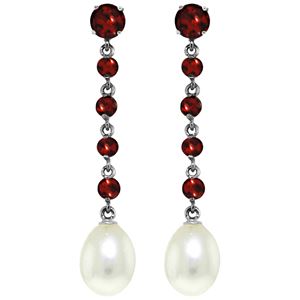 ALARRI 10 Carat 14K Solid White Gold Chandelier Earrings Garnet Pearl