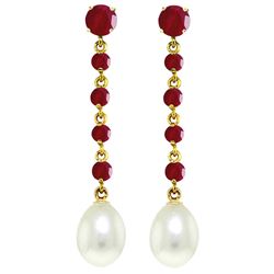 ALARRI 10 CTW 14K Solid Gold Chandelier Earrings Ruby Pearl