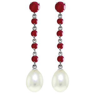 ALARRI 10 Carat 14K Solid White Gold Chandelier Earrings Ruby Pearl