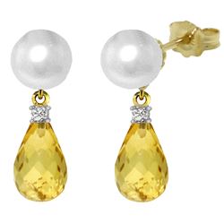 ALARRI 6.6 CTW 14K Solid Gold Stud Earrings Diamond, Citrine Pearl