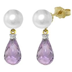 ALARRI 6.6 CTW 14K Solid Gold Stud Earrings Diamond, Amethyst Pearl