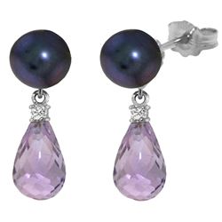 ALARRI 6.6 CTW 14K Solid White Gold Stud Earrings Diamond, Amethyst Black Pearl