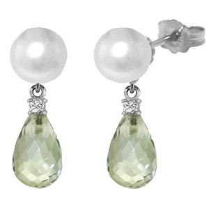 ALARRI 6.6 Carat 14K Solid White Gold Stud Earrings Diamond, Green Amethyst Pearl