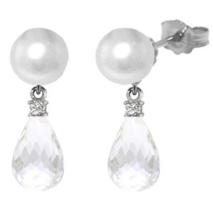 ALARRI 6.6 Carat 14K Solid White Gold Stud Earrings Diamond, White Topaz Pearl