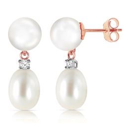ALARRI 14K Solid Rose Gold Stud Earrings w/ Diamonds & Pearls