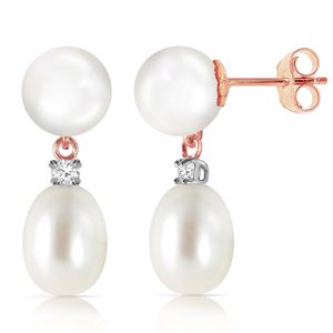 ALARRI 14K Solid Rose Gold Stud Earrings w/ Diamonds & Pearls