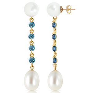 ALARRI 11 CTW 14K Solid Gold Pearly View Blue Topaz Pearl Earrings