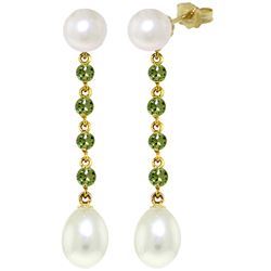 ALARRI 11 CTW 14K Solid Gold Pearly View Peridot Pearl Earrings