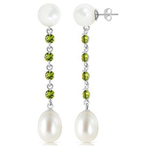 ALARRI 11 CTW 14K Solid White Gold Deceitful Games Peridot Pearl Earrings