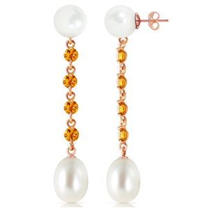 ALARRI 14K Solid Rose Gold Chandelier Earrings w/ Citrines & Pearls