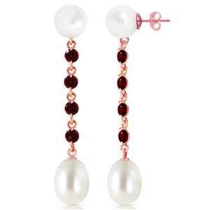 ALARRI 14K Solid Rose Gold Chandelier Earrings w/ Garnets & Pearls