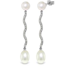 ALARRI 14K Solid White Gold Earrings w/ Natural Diamonds & Pearls