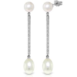 ALARRI 14K Solid White Gold Earrings w/ Natural Diamonds & Pearls