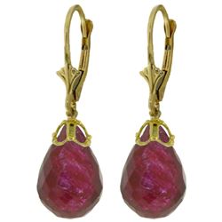 ALARRI 29.6 Carat 14K Solid Gold Leverback Earrings Briolette Ruby