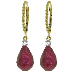 ALARRI 17.7 CTW 14K Solid Gold Leverback Earrings Diamond Ruby