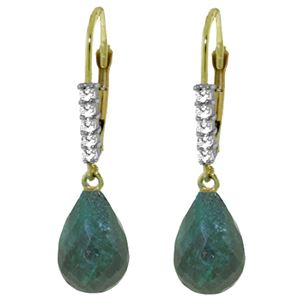 ALARRI 17.75 CTW 14K Solid Gold Leverback Earrings Natural Diamond Emerald