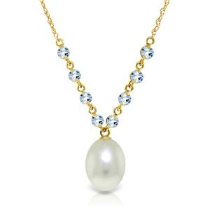 ALARRI 5 Carat 14K Solid Gold Necklace Natural Aquamarine Pearl