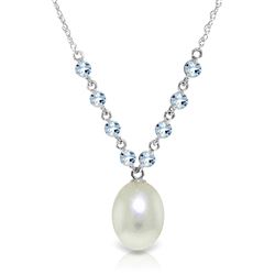 ALARRI 5 Carat 14K Solid White Gold Necklace Natural Aquamarine Pearl