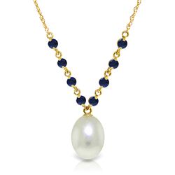 ALARRI 5 Carat 14K Solid Gold Necklace Natural Sapphire Pearl