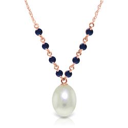 ALARRI 14K Solid Rose Gold Necklace w/ Natural Sapphires & Pearl