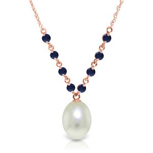ALARRI 14K Solid Rose Gold Necklace w/ Natural Sapphires & Pearl