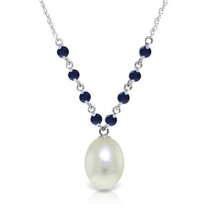 ALARRI 5 CTW 14K Solid White Gold Necklace Natural Sapphire Pearl