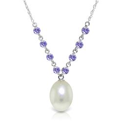 ALARRI 5 Carat 14K Solid White Gold Necklace Natural Tanzanite Pearl