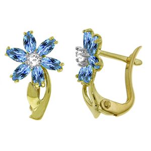 ALARRI 1.1 Carat 14K Solid Gold Daisy Blue Topaz Diamond Earrings