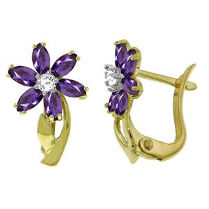 ALARRI 1.1 Carat 14K Solid Gold Daisy Amethyst Diamond Earrings