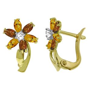 ALARRI 1.1 CTW 14K Solid Gold Earrings Diamond, Citrine Garnet