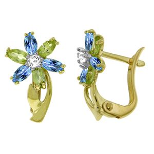 ALARRI 1.1 Carat 14K Solid Gold Earrings Diamond, Blue Topaz Peridot