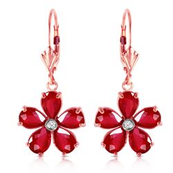 ALARRI 14K Solid Rose Gold Leverback Earrings w/ Rubies & Diamonds
