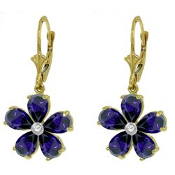 ALARRI 4.43 CTW 14K Solid Gold Leverback Earrings Sapphire Diamond