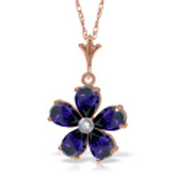 ALARRI 14K Solid Rose Gold Necklace w/ Natural Sapphires & Diamond