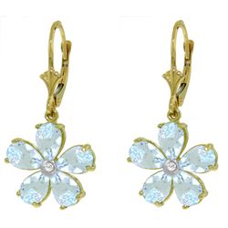 ALARRI 4.43 Carat 14K Solid Gold Leverback Earrings Aquamarine Diamond